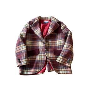 Vintage Elegant Heir Burgundy Wool Plaid Jacket 4/5T